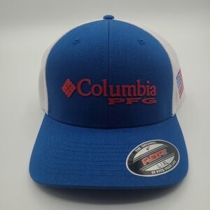 Columbia PFG Hat L/ XL Mesh Ball Cap Blue USA Flag Logo‎ NWT New